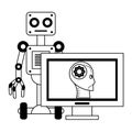 Artifical intelligence icons concept cartoon in black and white