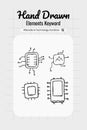 Artificial ai brain icon. Ai machine digital robot hand drawn doodle line icon. Artificial brain algorithm machine science concept