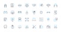 Artificial analytics linear icons set. Machine, Data, Predictive, Insights, Automation, Learning, Algorithm line vector