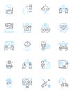 Artificial analytics linear icons set. Machine, Data, Predictive, Insights, Automation, Learning, Algorithm line vector