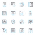 Artificial analytics linear icons set. Prediction, Optimization, Automation, Intelligence, Accuracy, Efficiency Royalty Free Stock Photo