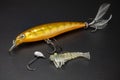 Artificial baits for catching of the predatory fishes on black background Royalty Free Stock Photo