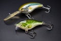 Artificial baits for catching of the predatory fishes on black background Royalty Free Stock Photo