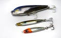 Artificial baits for catching of the predatory fishes on white background Royalty Free Stock Photo