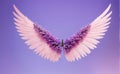 Artificial beautiful pink lavender wings on pink lavender color backdrop , professional , for candid fashion trendy photoshoots