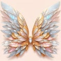 Artificial Bird Wings Adorned with Diamonds and Gold, Radiating Opulence.