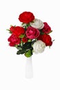 Artificial bouquet with roses in a white vase