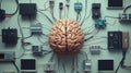Artificial brain connected to technology for futuristic intelligence concepts Royalty Free Stock Photo