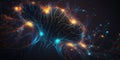 Artificial brain, neural network, and ai. Abstract conceptual neon glowing background. Royalty Free Stock Photo