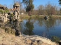 Artificial cave and Lake inside park of Majolan at Blanquefort city France