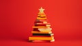 An artificial Christmas tree built out of books. Christmas tree-shaped colorful books with a red background. Christmas wallpaper Royalty Free Stock Photo