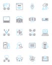 Artificial computing linear icons set. Automation, Robotics, Machine-learning, Big data, Cloud computing, Algorithms Royalty Free Stock Photo