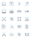 Artificial computing linear icons set. Automation, Robotics, Machine-learning, Big data, Cloud computing, Algorithms