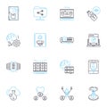 Artificial computing linear icons set. Automation, Robotics, Machine-learning, Big data, Cloud computing, Algorithms