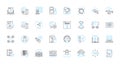 Artificial computing linear icons set. Automation, Robotics, Machine-learning, Big data, Cloud computing, Algorithms Royalty Free Stock Photo