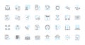 Artificial computing linear icons set. Automation, Robotics, Machine-learning, Big data, Cloud computing, Algorithms