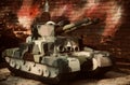 Artificial concrete army war tanks isolated unique photo