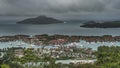 Artificial Eden Island in the turquoise ocean. Royalty Free Stock Photo