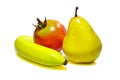 Artificial European Pear,banana,pomegranate fruits iso lated.