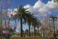 Artificial fake trees and plants in a park