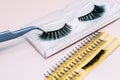 Artificial false fluffy eyelashes with tweezers. Royalty Free Stock Photo