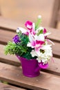 Artificial Flowers In Colorful Metallic Vase. Royalty Free Stock Photo
