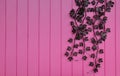 Artificial flowers on pink wooden wall.