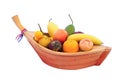 Artificial fruit in the mini boat Royalty Free Stock Photo