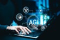 Artificial general intelligence concept. AGI system connected to multiple technologies, symbolizing advanced AI automation, Royalty Free Stock Photo