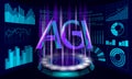 Artificial general intelligence wire HUD display letter symbols. Minimalist style AGI icon. Machine learning concept