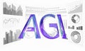 Artificial general intelligence wire HUD display letter symbols. Minimalist style AGI icon. Machine learning concept