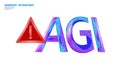Artificial general intelligence wire warning symbols. Minimalist style AGI icon. Machine learning concept technology AI