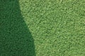 Artificial grass fake turf synthetic lawn field macro closeup, gentle shaded shadow area, green sports astroturf texture, Royalty Free Stock Photo