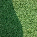 Artificial grass fake turf synthetic lawn field macro closeup, gentle shaded shadow area, green sports astroturf texture, vertical Royalty Free Stock Photo