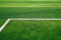 Artificial grass of football field with white stripe, Soccer corner line detail Royalty Free Stock Photo