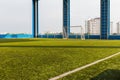 Artificial grass indoor soccer pitch Royalty Free Stock Photo