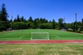 Artificial grass soccer and recreational sports field on a sunny summer day Royalty Free Stock Photo