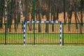 Artificial grass, sport field cover with soccer goal Royalty Free Stock Photo