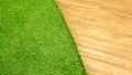 Artificial grass and wooden texture Royalty Free Stock Photo