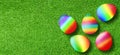 Pastel colorful Easter eggs on green grass. Royalty Free Stock Photo