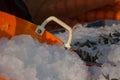 Artificial ice to freeze fresh fish in the fishing port. Lumps of dry snow. This cold. Fishing dock in southern India Royalty Free Stock Photo