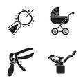 Artificial insemination, baby carriage, instrument, gynecological chair. Pregnancy set collection icons in black style