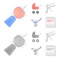 Artificial insemination, baby carriage, instrument, gynecological chair. Pregnancy set collection icons in cartoon