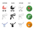 Artificial insemination, baby carriage, instrument, gynecological chair. Pregnancy set collection icons in cartoon,black