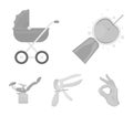 Artificial insemination, baby carriage, instrument, gynecological chair. Pregnancy set collection icons in monochrome