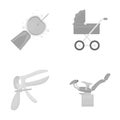 Artificial insemination, baby carriage, instrument, gynecological chair. Pregnancy set collection icons in monochrome