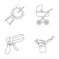 Artificial insemination, baby carriage, instrument, gynecological chair. Pregnancy set collection icons in outline style