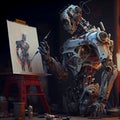 Artificial Inteligence, humaniod robot creating images, futuristic concept.