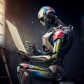 Artificial Inteligence, humaniod robot creating images, futuristic concept. Royalty Free Stock Photo