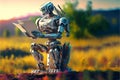 Artificial Inteligence, humaniod robot creating images, futuristic concept. Royalty Free Stock Photo